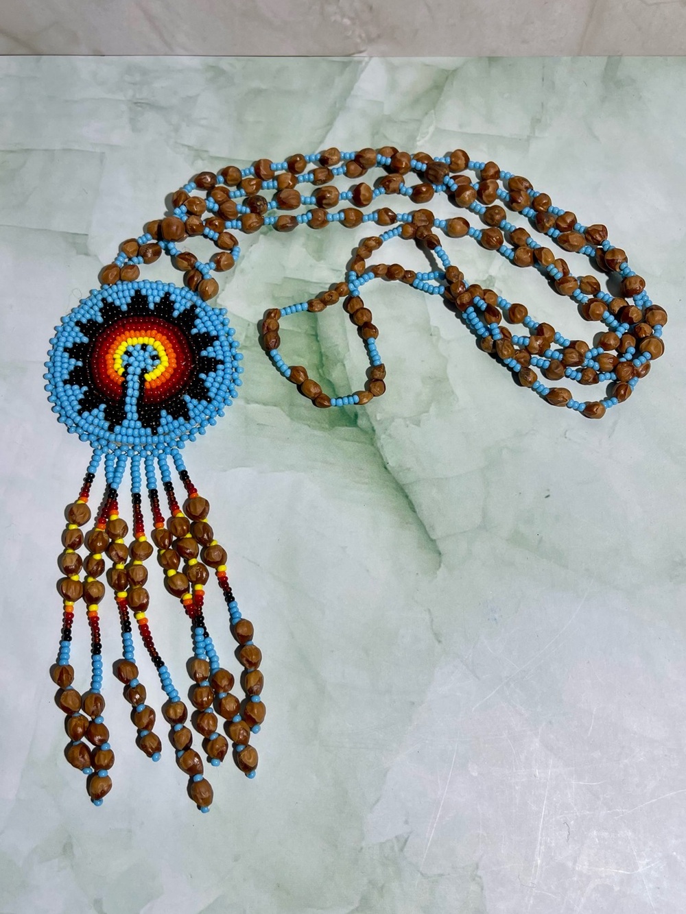Native American Juniper Ghost Bead Medallion Necklace Beautiful!